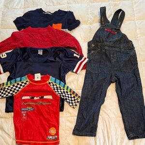 Boys Clothing 1 Pair Denim Overalls Sz 36 Mths & 4 Tops Sz 3yr-5yr Variety 5Pcs